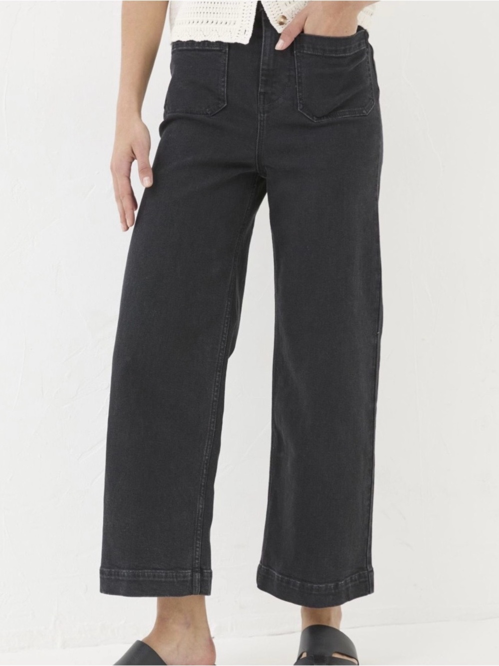 Fat Face Black Wide-Leg Jeans